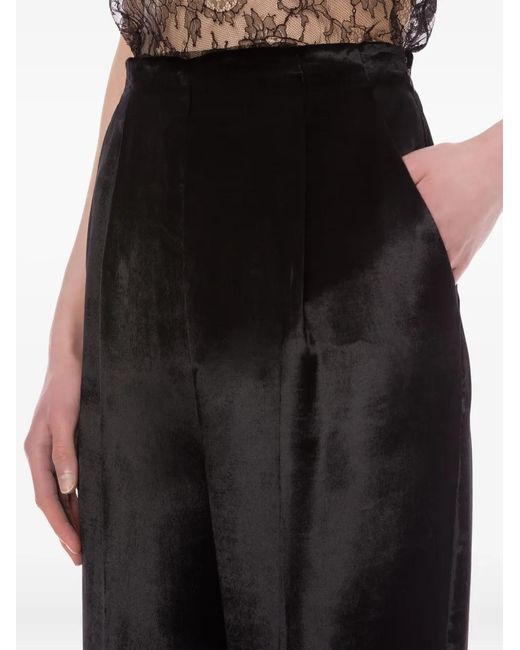 Alberta Ferretti Black Satin High-Waisted Trousers