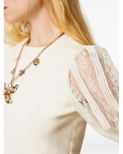 Twinset White Lace-Sleeve Top