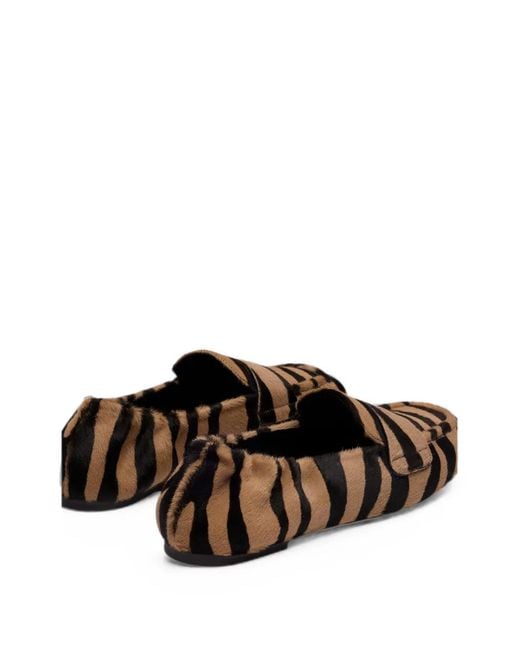 Stuart Weitzman White Bryant Zebra-Print Loafers