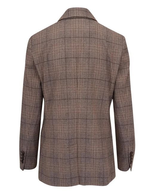 Brunello Cucinelli Brown Single-Breasted Checked Blazer