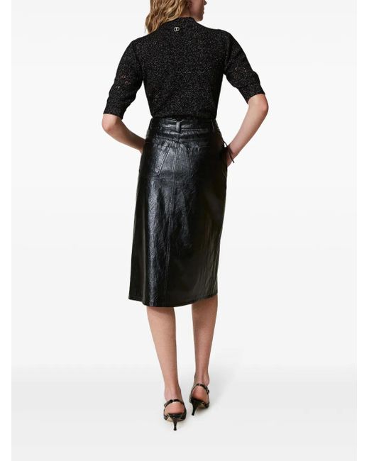 Twinset Black Logo-Plaque Midi Skirt