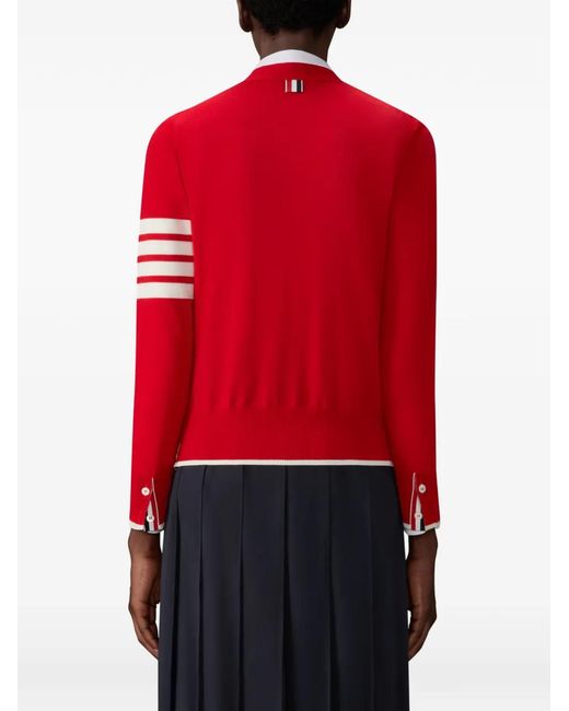 Thom Browne Red Merino Wool 4-Bar Relaxed Fit V-Neck Cardigan