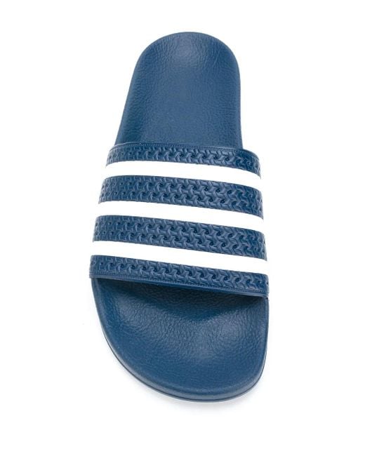 Adidas Blue Adilette Striped-Strap Slides for men