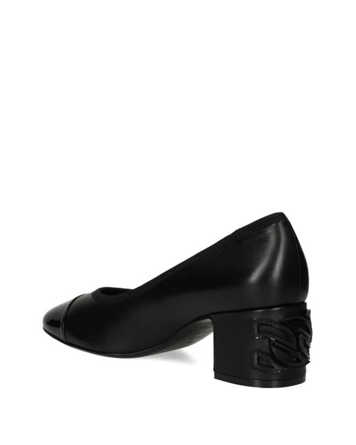 Casadei Black 55Mm Block-Heel Cap-Toe Pumps