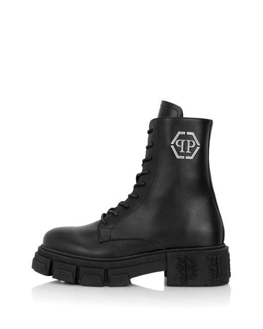Philipp Plein Black Lace-Up Boots Gothic Plein