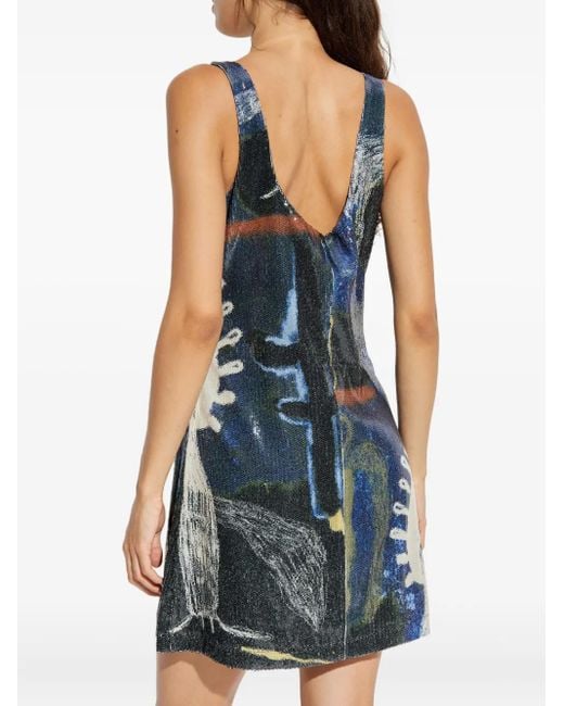 Munthe Blue Sequin Abstract-Print Mini Dress
