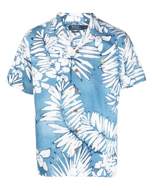 Polo Ralph Lauren Leaf-print Short-sleeve Shirt in Blue for Men | Lyst