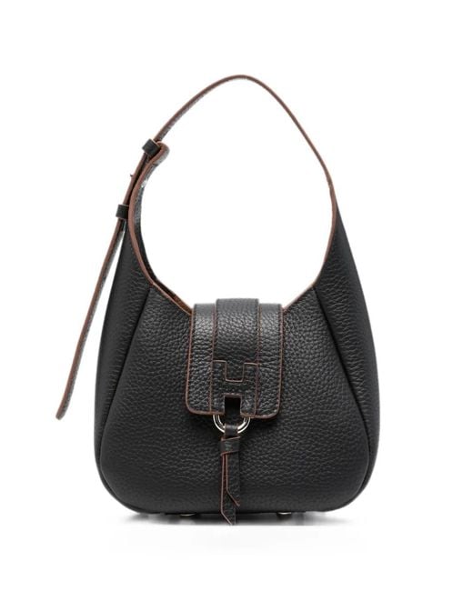 Hogan Black Mini Logo-Plaque Pebbled Shoulder Bag