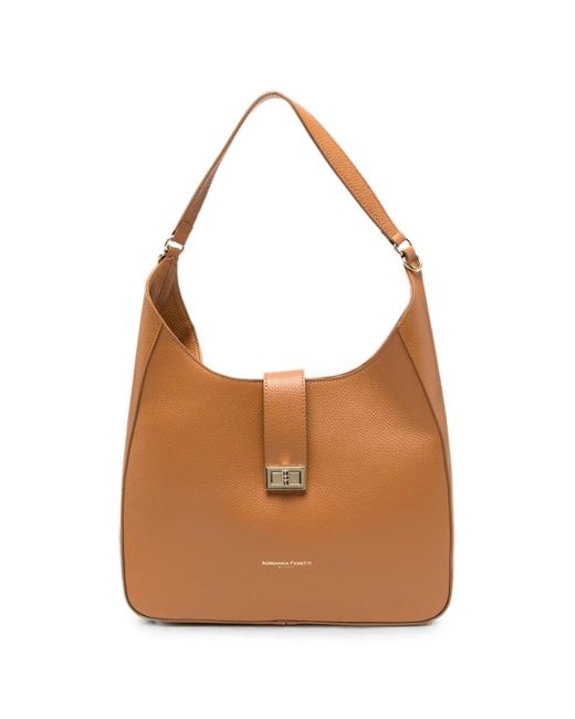 ADRIANNA FERETTI Brown Leather Turn-Lock Tote Bag