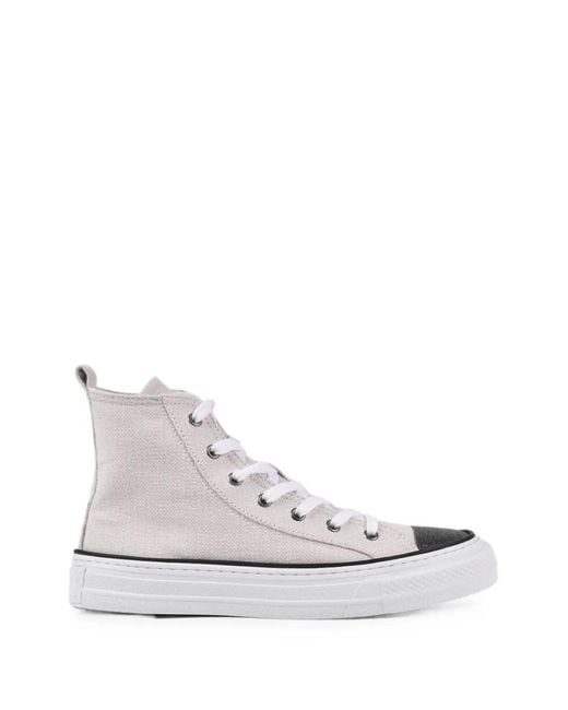 Brunello Cucinelli White Bead-Embellished Lace-Up High-Top Sneakers