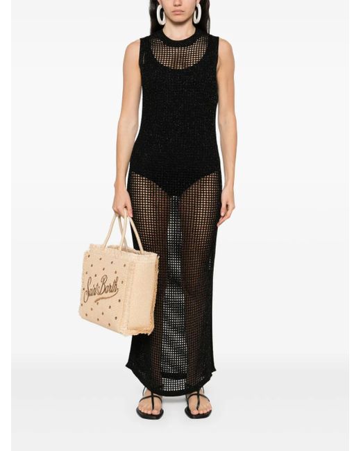 Mc2 Saint Barth Black Fishnet Maxi Dress