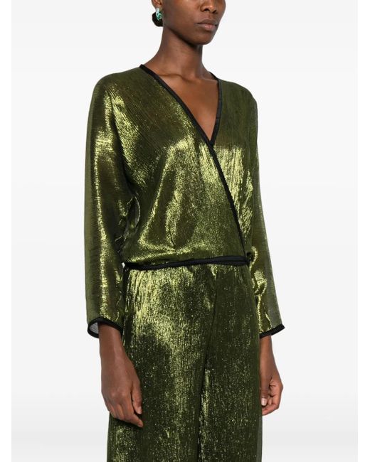 Forte_forte Green Metallic Wrap-Effect Top