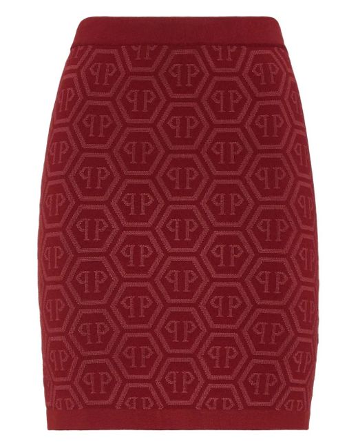 Philipp Plein Red Monogram Knitted Mini Skirt