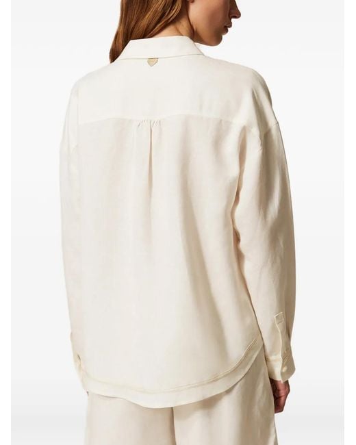 Twinset White Linen Blend Shirt With Embroidery