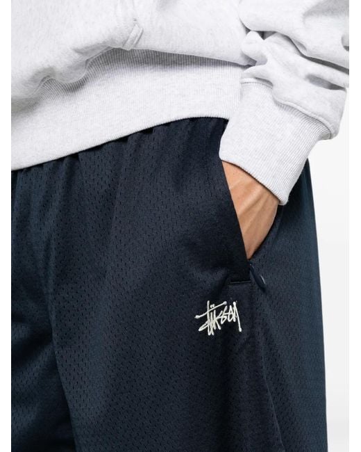 Stussy Blue Logo-Embroidered Mesh Track Pants