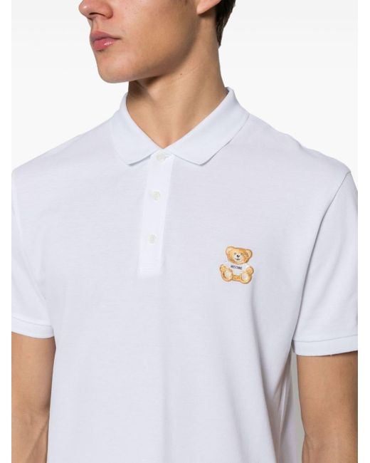 Moschino White Teddy Bear Cotton Polo Shirt for men
