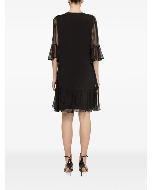 Nissa Black Silk Midi Dress