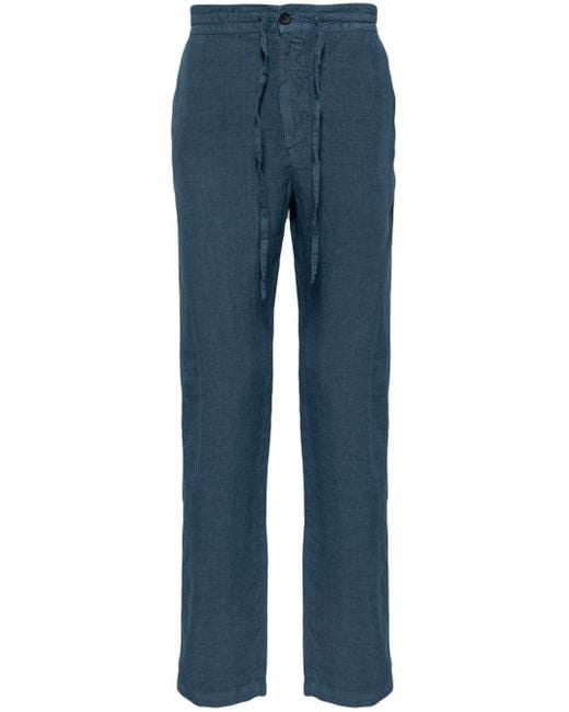 120% Lino Blue Straight-leg Linen Trousers for men