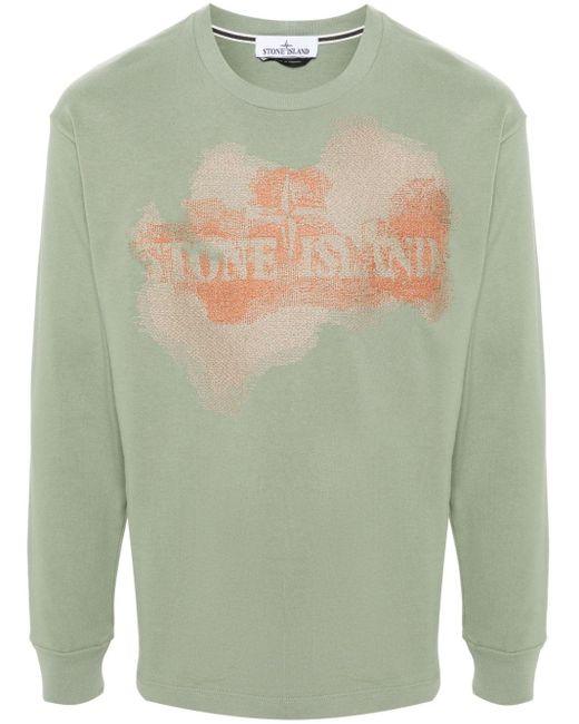 Stone Island Green Logo-embroidered Longsleeved T-shirt for men