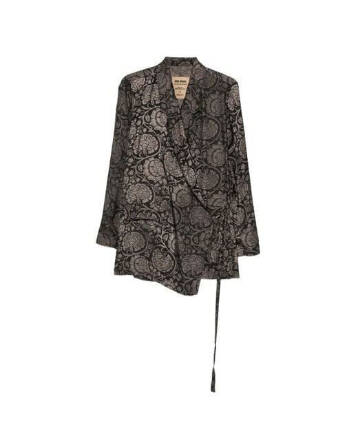 Uma Wang Black Khloe Floral-Print Tie Jacket