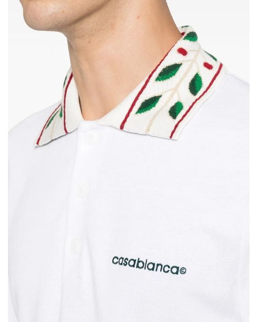 Casablanca White Logo-Embroidered Polo Shirt for men