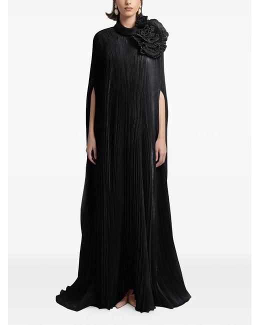 Gemy Maalouf Black Draped Flower Maxi Dress
