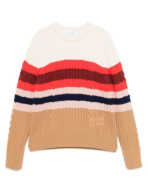 Maison Kitsuné Red Striped Cable Jumper
