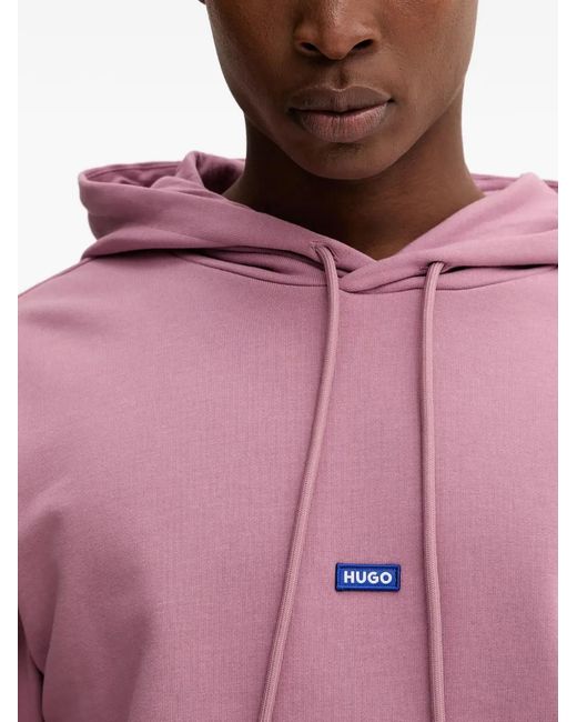 HUGO Pink Logo-Patch Hoodie for men