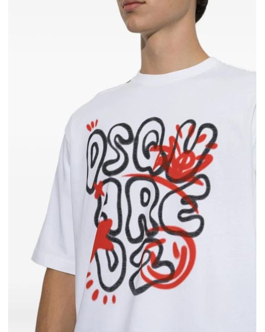 DSquared² White Logo-Print Short-Sleeve T-Shirt for men