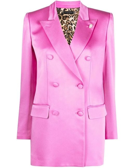 Philipp Plein Pink Double-Breasted Satin Blazer