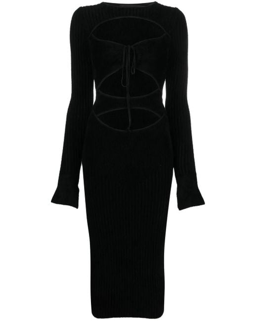 ANDREADAMO Black Cut-Out Ribbed Midi Dress