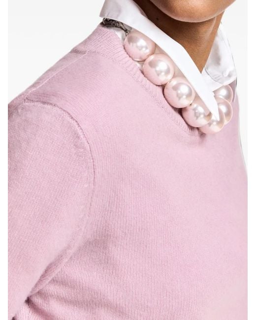 Essentiel Antwerp Pink Kash Ribbed-Trim Sweater