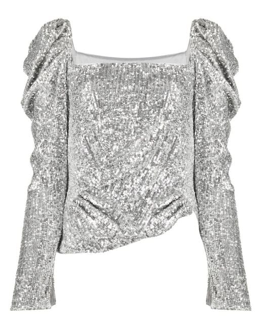 Jonathan Simkhai Gray Allura Hammered Sequin-Embellished Blouse