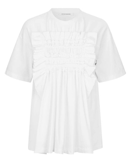 CECILIE BAHNSEN Goldie Katoenen T-shirt Met Ruches in het White
