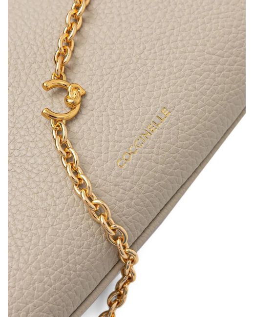 Coccinelle Gray Grained Leather Shoulder Bag