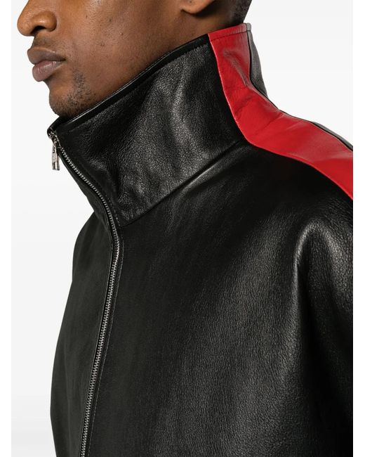 McQueen Black Striped Leather Biker Jacket for men