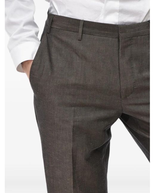 Corneliani Gray Bouclé-Texture Hidden-Button Trousers for men