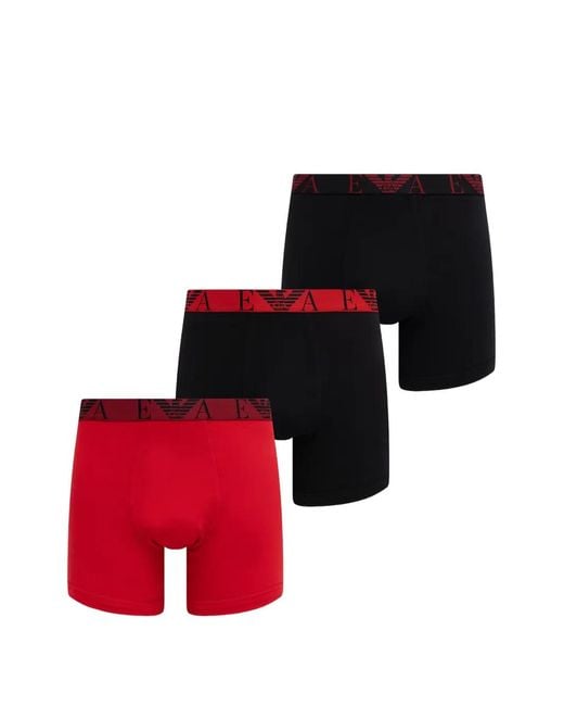 Emporio Armani Red Logo-Waistband Boxers (Set Of Three) for men