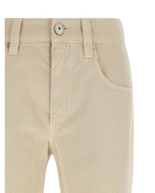 Brunello Cucinelli Broek Met Vijf Zakken En Patch in het Natural