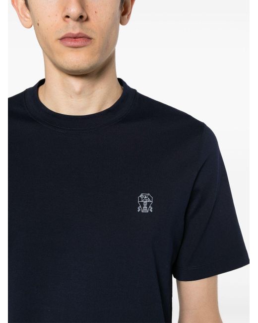 Brunello Cucinelli Black Logo-print Cotton T-shirt for men