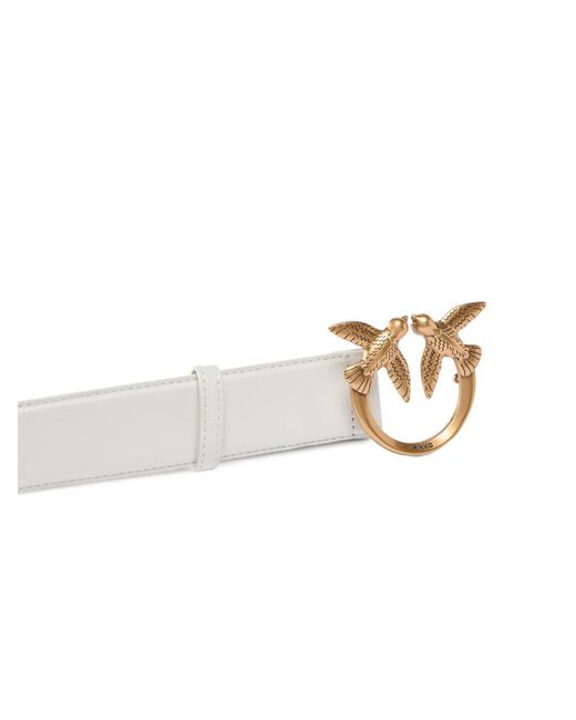Pinko Leren Riem Met Love Birds Gesp, 4 Cm in het White