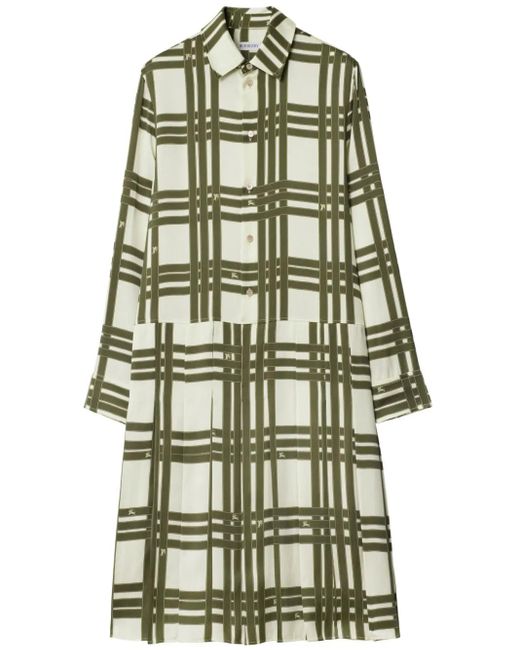 Burberry Green Seidenkleid Mit Schleifen-Check