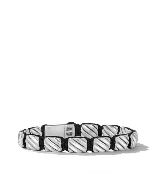 David Yurman White Sterling Silver Sculpted Cable Woven Tile Bracelet for men
