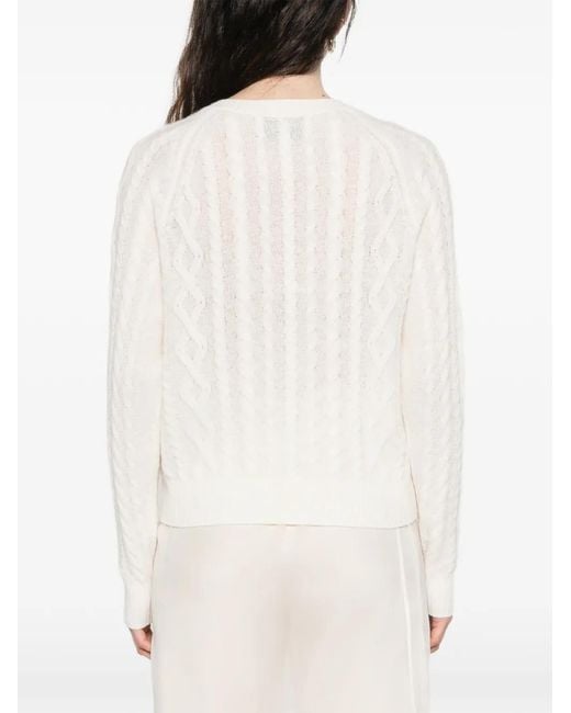 Bompard White Cable-Knit Button Cardigan