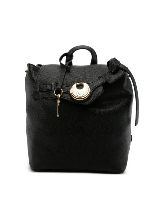 Love Moschino Black Padlock-Detail Pebbled Backpack
