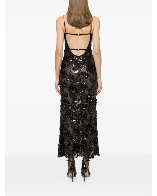 Nissa Black Sequinned Tulle Maxi Dress