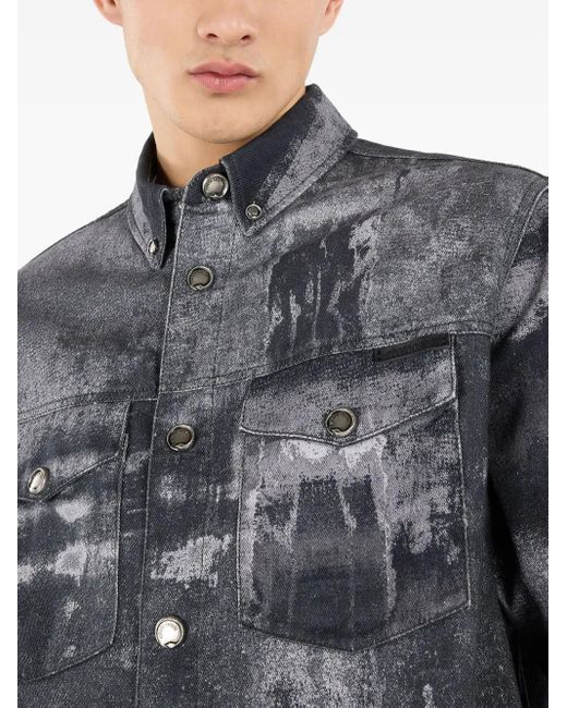 Roberto Cavalli Black Abstract-Print Denim Shirt for men