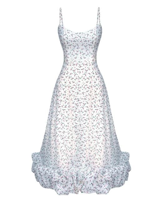 POST MERIDIEM White Floral-Print Flounce Buster Midi Dress