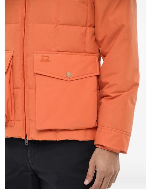 Woolrich Orange Duster Blizzard Faux-Fur-Collar Quilted Jacket for men