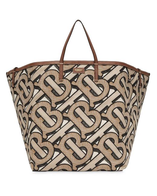 Burberry Brown Extra Large Embroidered Monogram Beach Tote
